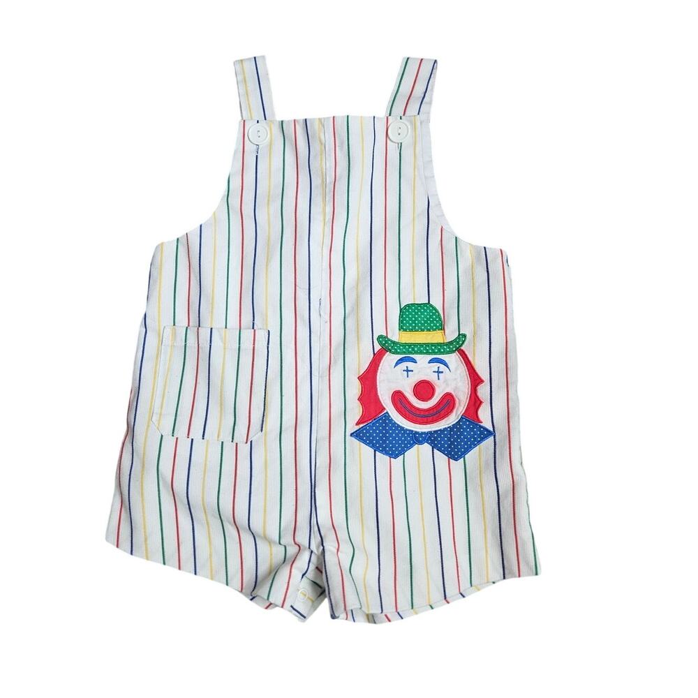Vintage 70s Samara 3T Toddler Romper Clown Rainbow Stripe Overalls Retro